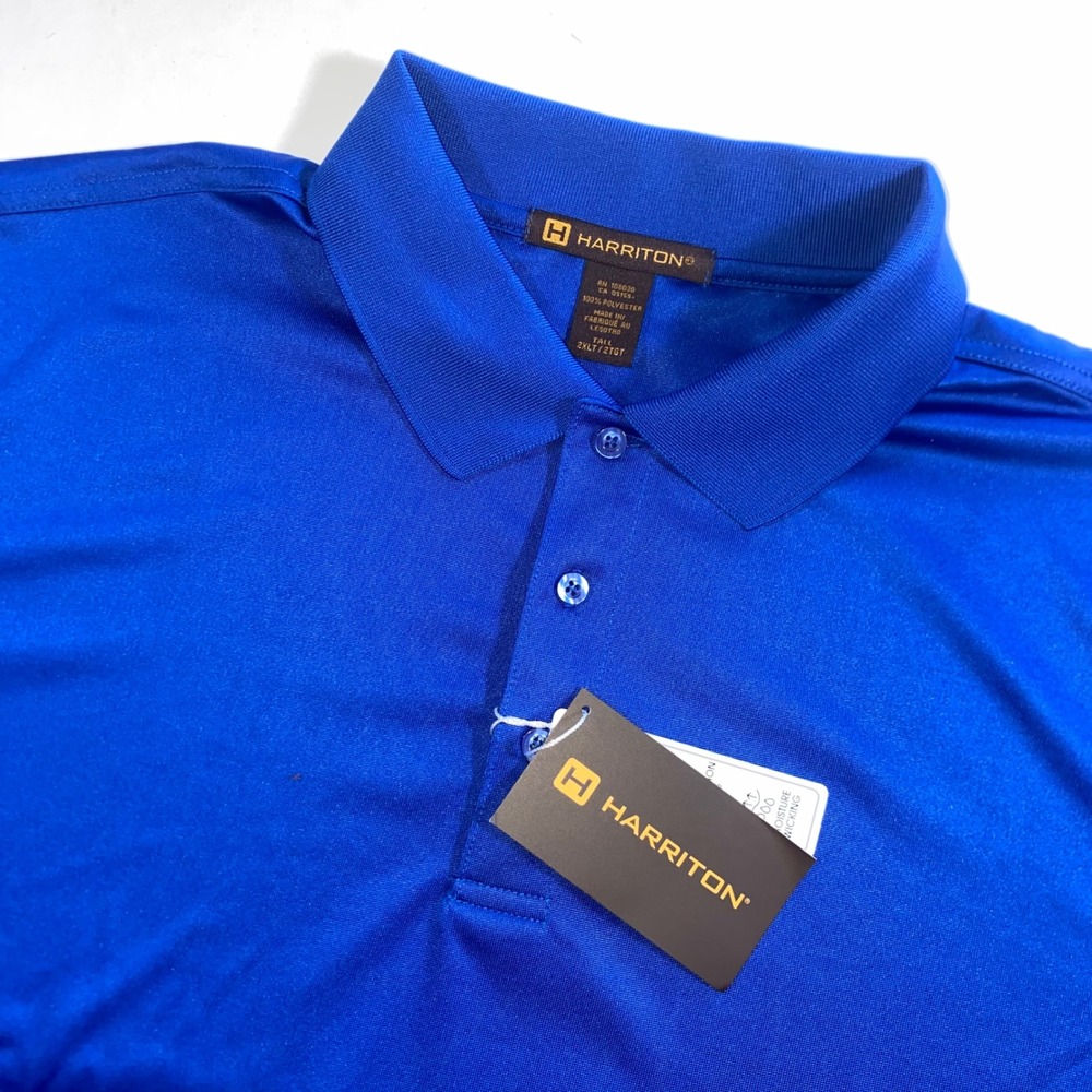 Harriton Men Royal Blue Performance Polo Shirt 2XLT Short Sleeve Moistur Wicking